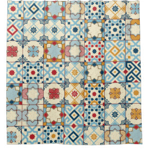 Gorgeous seamless pattern white colourful Moroccan Shower Curtain
