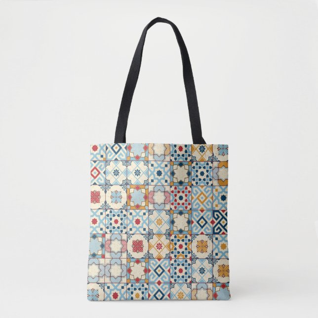 Gorgeous seamless pattern white colourful Moroccan Tote Bag (Front)