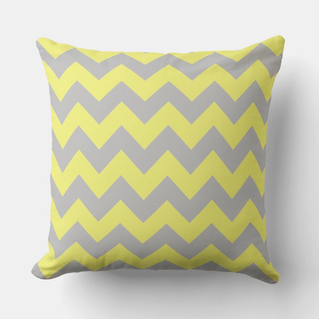 Gorgeous Shades of Yellow and Grey Chevron Pattern Cushion (Front)