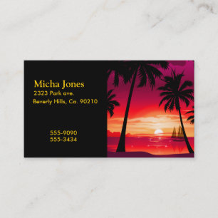 Gorgeous Shimmery Island Sunset & Sailboat Business Card