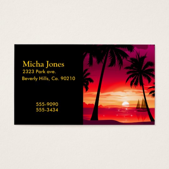 Gorgeous Shimmery Island Sunset & Sailboat Business Card