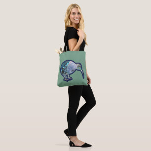 Gorgeous Shiny Pāua Kiwi Bird on Green  Tote Bag