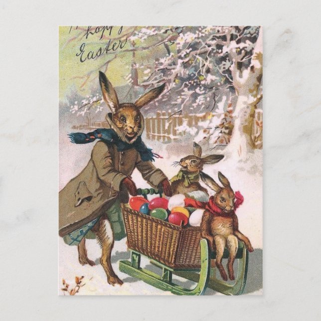 Gorgeous Snow Bunny Delivering Easter Eggs Holiday Postcard (Front)