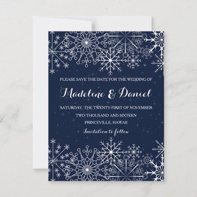 Gorgeous Snowflakes  Winter Save the Date cards (Front)