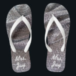 Gorgeous Sparkly Faux Silver Glitter Wedding Mrs. Flip Flops<br><div class="desc">A gorgeous pair of sparkly faux silver glitter folded fabric design wedding flip flops for the new Mrs.! Just add your new last name (or initials) on them! I love the colour contrast between the white and silver! Stunning! (By the way,  congratulations on the wedding!)</div>