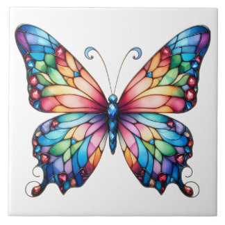 Gorgeous Stained Glass Butterfly Glow  Tile