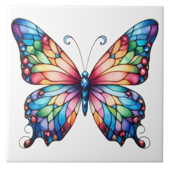 Gorgeous Stained Glass Butterfly Glow  Tile (Front)
