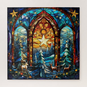 Gorgeous Stained Glass Winter In the Forest Jigsaw Puzzle