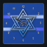 Gorgeous Star of David On blue Background jewish Square Wall Clock<br><div class="desc">Gorgeous Star of David On blue Background beautiful wedding gift</div>