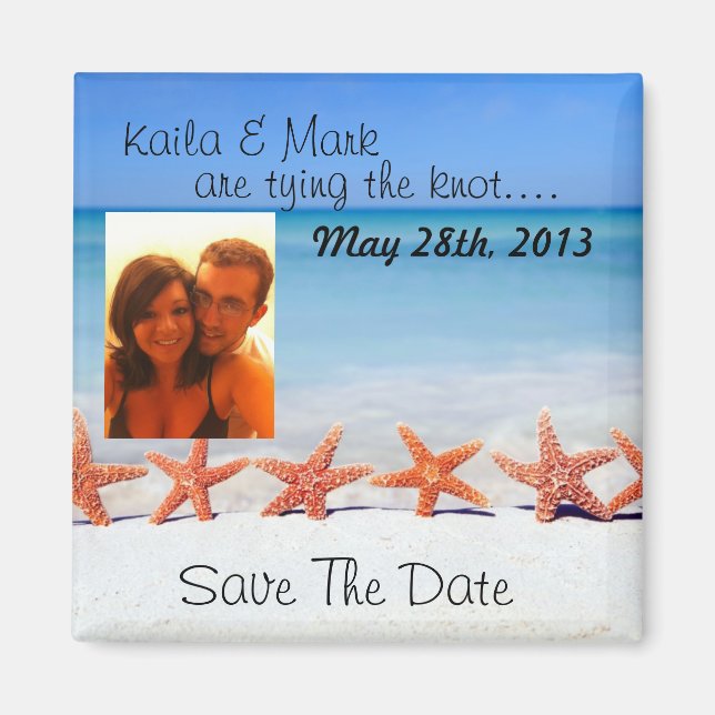 Gorgeous starfish beach save the date photo magnet (Front)