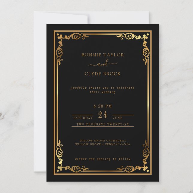 Gorgeous Stylish Wedding Invite with Elegant Flair (Front)