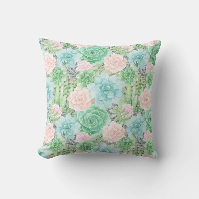 Gorgeous Succulents | Watercolor Painted | Square Outdoor Cushion (Front)