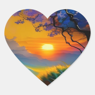 Gorgeous Sunrise over pond Heart Sticker