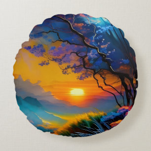 Gorgeous Sunrise over pond  Round Cushion