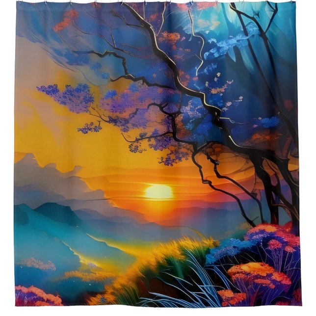 Gorgeous Sunrise over pond  Shower Curtain (Front)