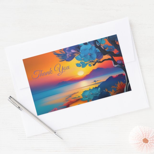 Gorgeous Sunrise over pond Thank you Rectangular Sticker (Envelope)