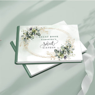 Gorgeous Sweet 16 sage green boho floral guest Book