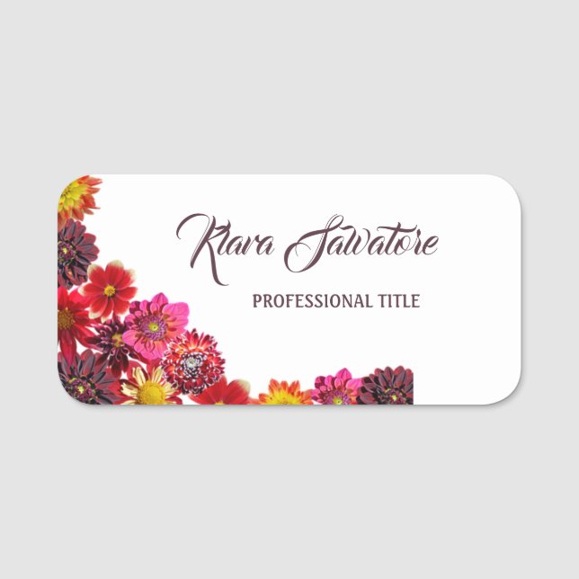 Gorgeous Sweet Amazing Colourful Flowers Name Tag (Front)