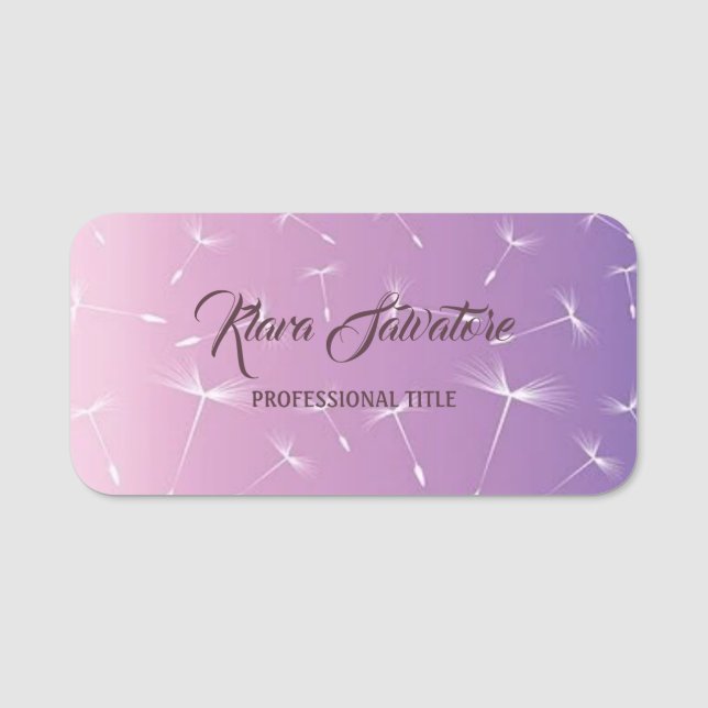 Gorgeous Sweet Amazing Purple Dandelion Name Tag (Front)