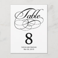 Gorgeous Swirls Wedding Table Number Card