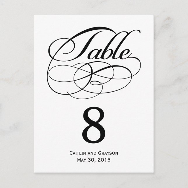 Gorgeous Swirls Wedding Table Number Card (Front)