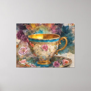 Gorgeous Teacup Mixed Media Painting Canvas Print