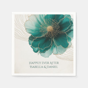 Gorgeous Teal Floral Gold Wedding Napkin