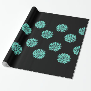 Gorgeous Teal Peonies on Black Gift Wrap Wrapping