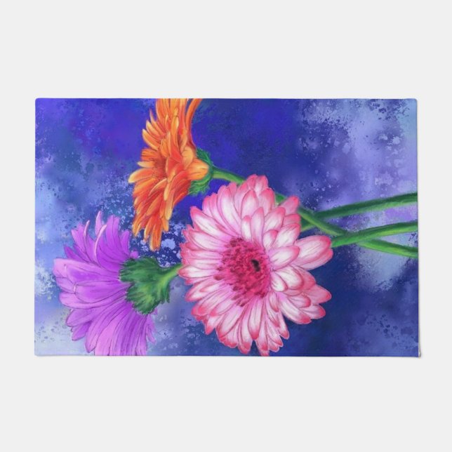 Gorgeous Three Colour Gerberas Doormat Painting (Front)