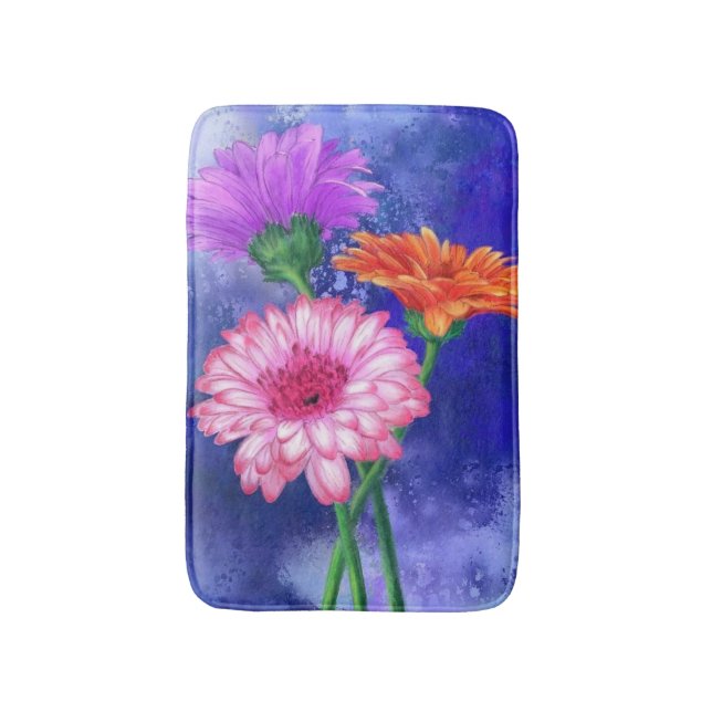 Gorgeous Three Colour Gerberas - Migned Art Drawin Bath Mat (Front Vertical)