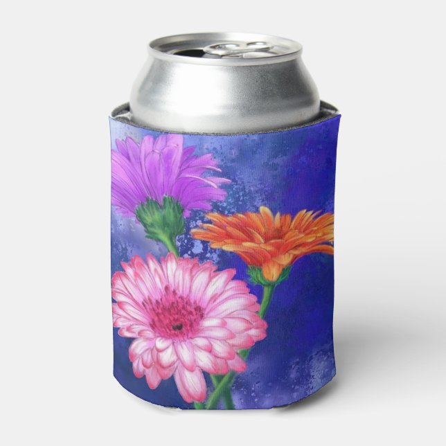 Gorgeous Three Colour Gerberas - Migned Art Drawin Can Cooler (Can Front)