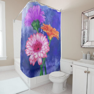 Gorgeous Three Colour Gerberas - Migned Art Drawin Shower Curtain