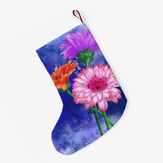 Gorgeous Three Colour Gerberas - Migned Art Drawin Small Christmas Stocking (Back (Hanging))