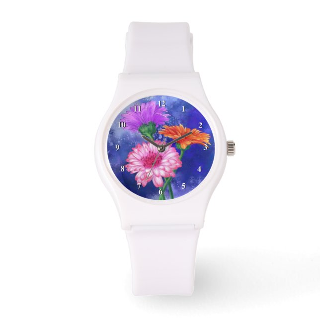 Gorgeous Three Colour Gerberas - Migned Art Drawin Watch (Front)