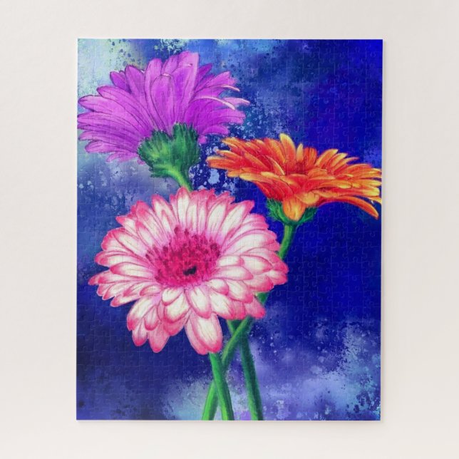 Gorgeous Three Colour Gerberas - Migned Drawing Ar Jigsaw Puzzle (Vertical)