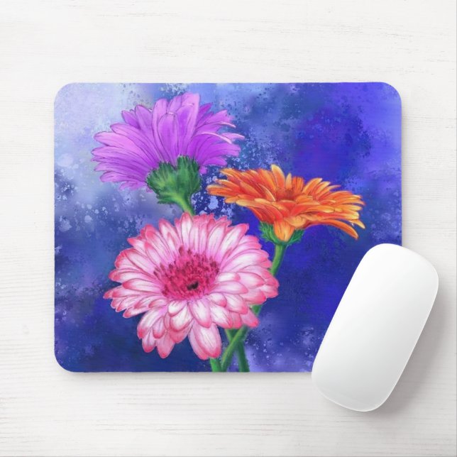 Gorgeous Three Colour Gerberas - Migned Drawing Ar Mouse Mat (With Mouse)