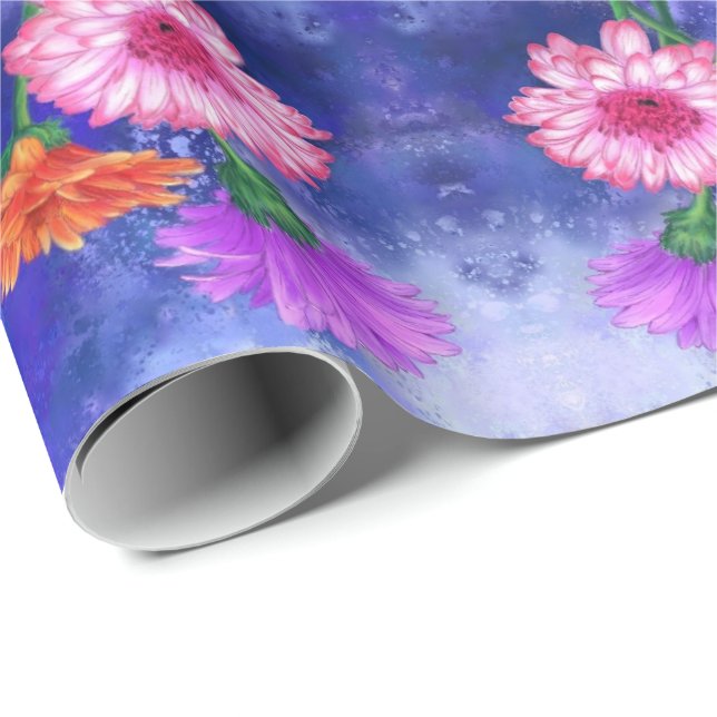 Gorgeous Three Colour Gerberas - Migned Drawing Ar Wrapping Paper (Roll Corner)