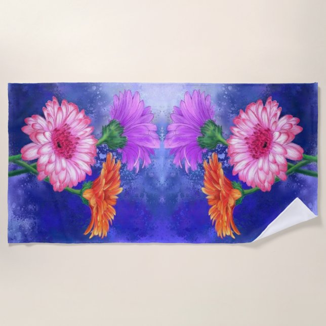 Gorgeous Three Colour Gerberas - Spring - Painting Beach Towel (Front)