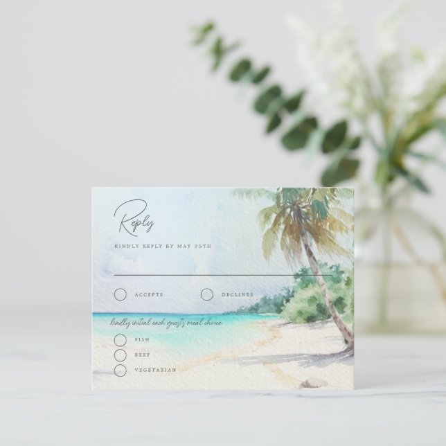 Gorgeous Tropical Beach Island Wedding Reply Card (Standing Front)