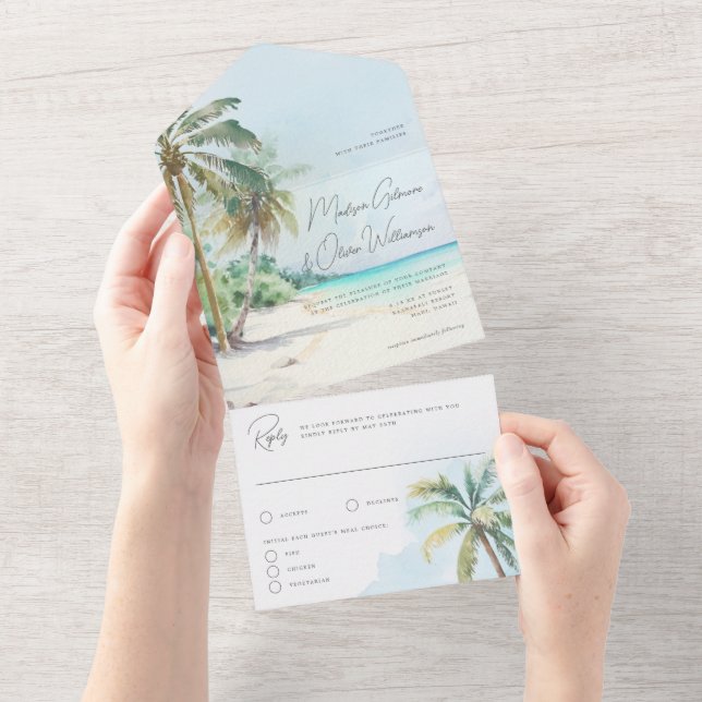 Gorgeous Tropical Beach Palm Trees Island All In One Invitation (Tearaway)