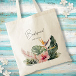Gorgeous Tropical Botanicals Destination Wedding Tote Bag<br><div class="desc">This elegant destination wedding tote bag features gorgeous watercolor botanicals including palm leaves, hibiscus, and bird of paradise. The typography is classic yet modern. The script on the front says "Bridesmaid" but this can easily be changed to say "Maid of Honour", "Mother of the Bride" etc. This is the perfect...</div>