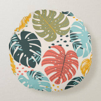 Gorgeous Tropical Monstera Leaves Round Cushion