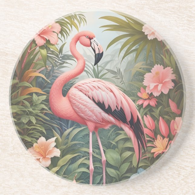 Gorgeous Tropical Pink Flamingo Bird Coaster (Front)