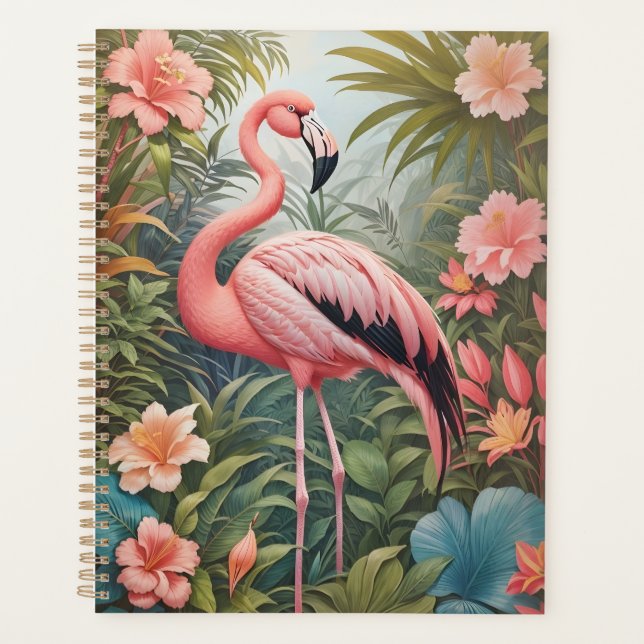 Gorgeous Tropical Pink Flamingo Bird Planner (Front)