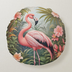 Gorgeous Tropical Pink Flamingo Bird Round Cushion
