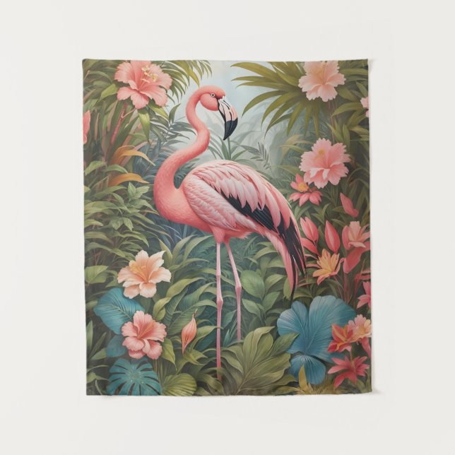 Gorgeous Tropical Pink Flamingo Bird Tapestry (Front)