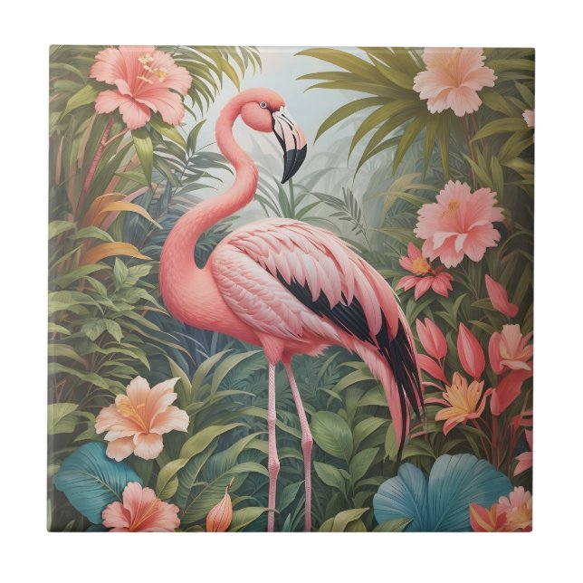 Gorgeous Tropical Pink Flamingo Bird Tile (Front)