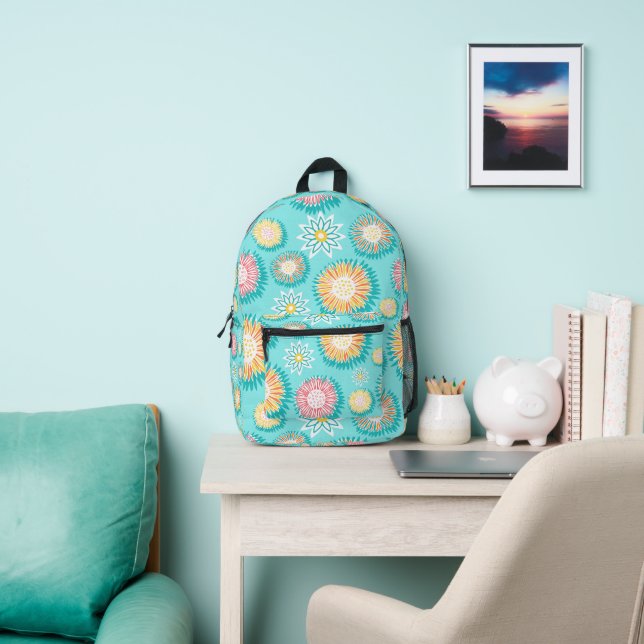 Gorgeous turquoise backpack, one of a kind printed backpack (Insitu)