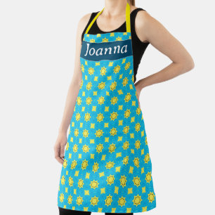 Gorgeous turquoise blue with geometric pattern apron