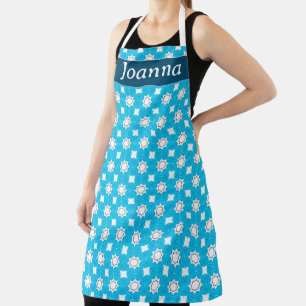 Gorgeous turquoise blue with geometric pattern apron